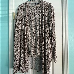 Leopard Print Open Front Cardigan cotton knit Sweater set - lands end lg